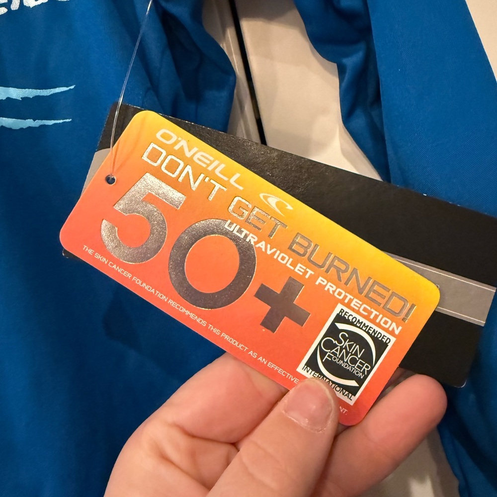 NWT O'Neill Kids Blue Surf Wave Rashguard Hoodie with Orange Accent - Picture 3 of 4